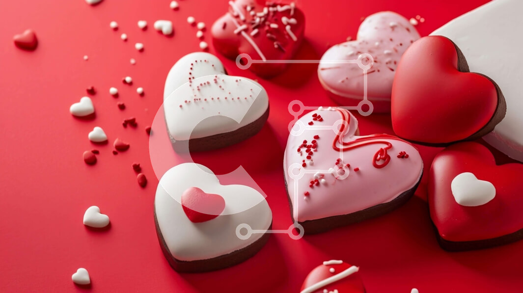 Σετ των 2 Intra Συλλεκτικό Ξύλινο Παζλ Plywood  4mm - Διάφορα μπισκότα σε σχήμα καρδιάς σε κόκκινο φόντο Σε Ξύλινο Κουτί - Διαστάσεις: 10x10 cm – 25 κομμάτια