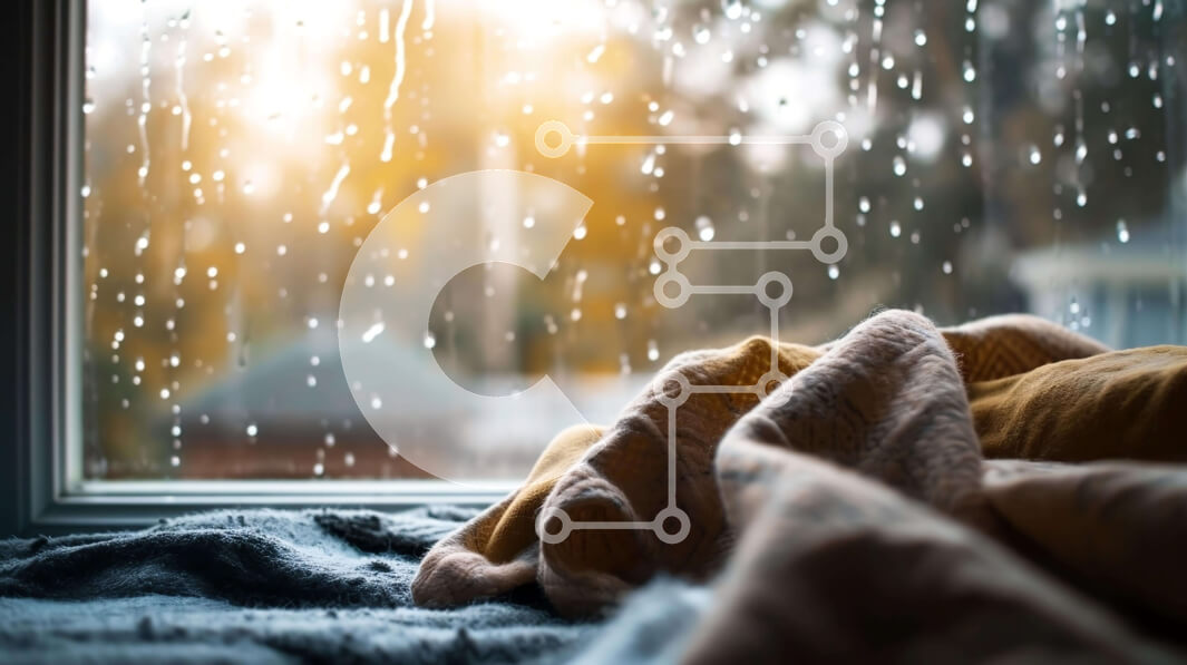 Intra Συλλεκτικό Ξύλινο Παζλ Plywood  4mm - Παράθυρο Rainy Day με βρεγμένη κουβέρτα Σε Ξύλινο Κουτί - Διαστάσεις Puzzle: 10x10 cm – 25 κομμάτια