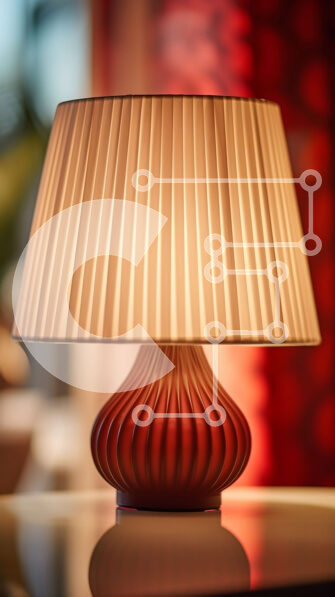 Intra Συλλεκτικό Ξύλινο Παζλ Plywood  4mm - Κόκκινο επιτραπέζιο φωτιστικό σε ξύλινο τραπέζι με κόκκινη κουρτίνα Σε Ξύλινο Κουτί - Διαστάσεις Puzzle: 10x10 cm – 25 κομμάτια