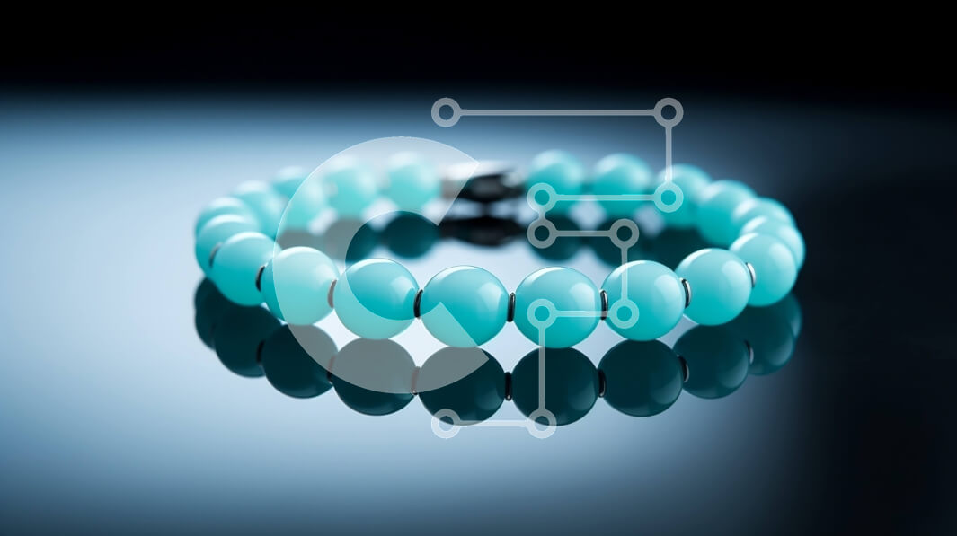 Intra Συλλεκτικό Ξύλινο Παζλ Plywood  4mm - Βραχιόλι με τυρκουάζ χάντρες σε ανακλαστική επιφάνεια Σε Ξύλινο Κουτί - Διαστάσεις Puzzle: 10x10 cm – 25 κομμάτια