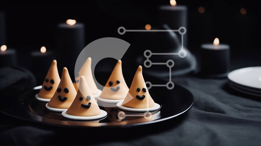 Σετ των 2 Intra Συλλεκτικό Ξύλινο Παζλ Plywood  4mm - Μπισκότα αποκριών σε σχήμα φαντάσματος σε ένα μαύρο πιάτο Σε Ξύλινο Κουτί - Διαστάσεις: 10x10 cm – 25 κομμάτια