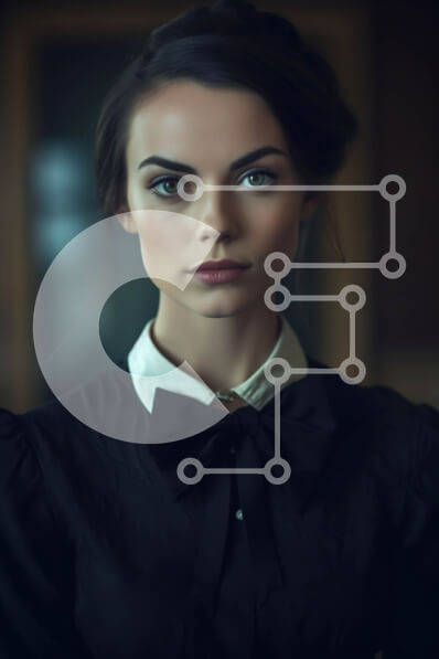 Intra Συλλεκτικό Ξύλινο Παζλ Plywood  4mm - Σοβαρή γυναίκα με μαύρο φόρεμα με λευκό γιακά και μαύρο παπιγιόν Σε Ξύλινο Κουτί - Διαστάσεις Puzzle: 10x10 cm – 25 κομμάτια