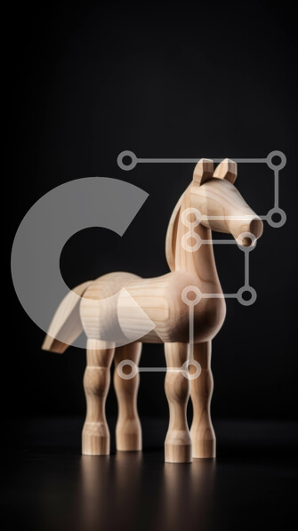 Intra Συλλεκτικό Ξύλινο Παζλ Plywood  4mm - Εκπληκτικό ξύλινο άγαλμα αλόγων σε δραματικό μαύρο φόντο Σε Ξύλινο Κουτί - Διαστάσεις Puzzle: 10x10 cm – 25 κομμάτια