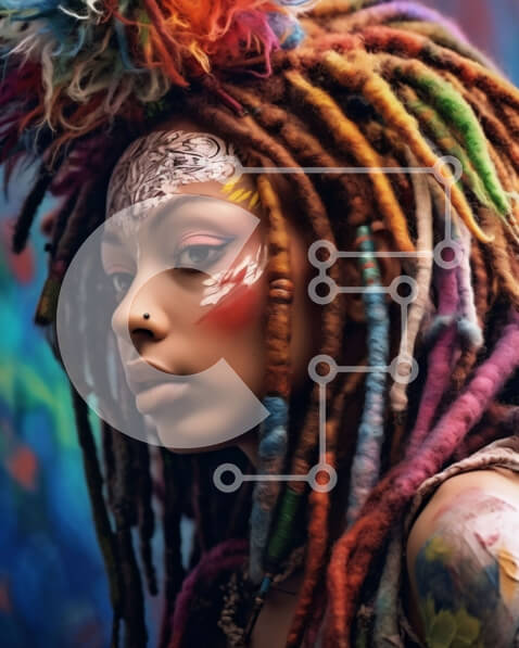 Intra Συλλεκτικό Ξύλινο Παζλ Plywood  4mm - Πολύχρωμη γυναίκα με Dreadlocks και Face Paint Σε Ξύλινο Κουτί - Διαστάσεις Puzzle: 10x10 cm – 25 κομμάτια