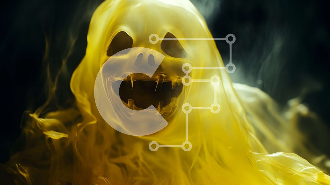 Intra Συλλεκτικό Ξύλινο Παζλ Plywood  4mm - Κίτρινο φάντασμα που επιπλέει στον αέρα με καπνό και φλόγες Σε Ξύλινο Κουτί - Διαστάσεις Puzzle: 10x10 cm – 25 κομμάτια