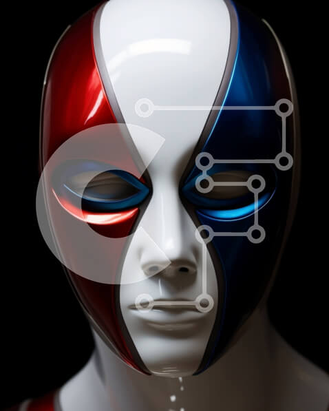 Intra Συλλεκτικό Ξύλινο Παζλ Plywood  4mm - Μανεκέν που φοράει κόκκινη, λευκή και μπλε μάσκα κλόουν Σε Ξύλινο Κουτί - Διαστάσεις Puzzle: 10x10 cm – 25 κομμάτια