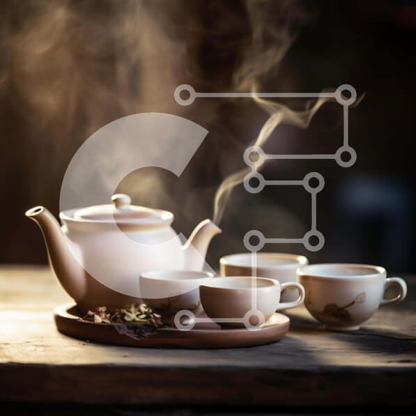 Σετ των 2 Intra Συλλεκτικό Ξύλινο Παζλ Plywood  4mm - Τσαγιέρα με φλιτζάνια και πιατάκια σε ξύλινο δίσκο Σε Ξύλινο Κουτί - Διαστάσεις: 10x10 cm – 25 κομμάτια