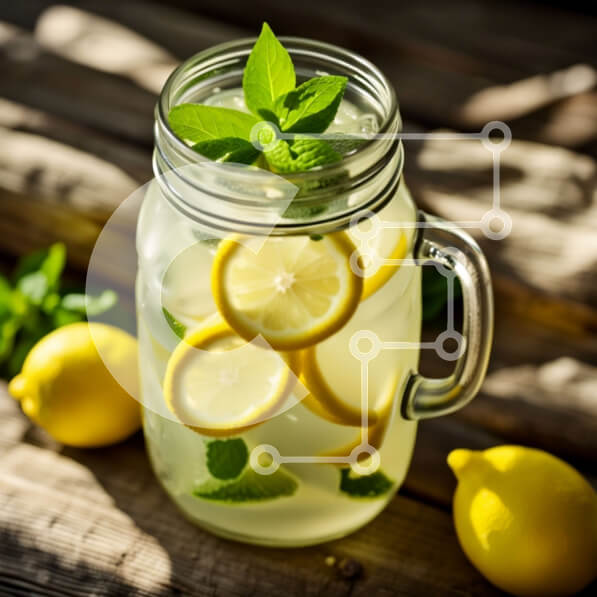 Σετ των 2 Intra Συλλεκτικό Ξύλινο Παζλ Plywood  4mm - Νόστιμη εικόνα της λεμονάδας Mason Jar με φρέσκες φέτες λεμονιού και φύλλα μέντας Σε Ξύλινο Κουτί - Διαστάσεις: 10x10 cm – 25 κομμάτια