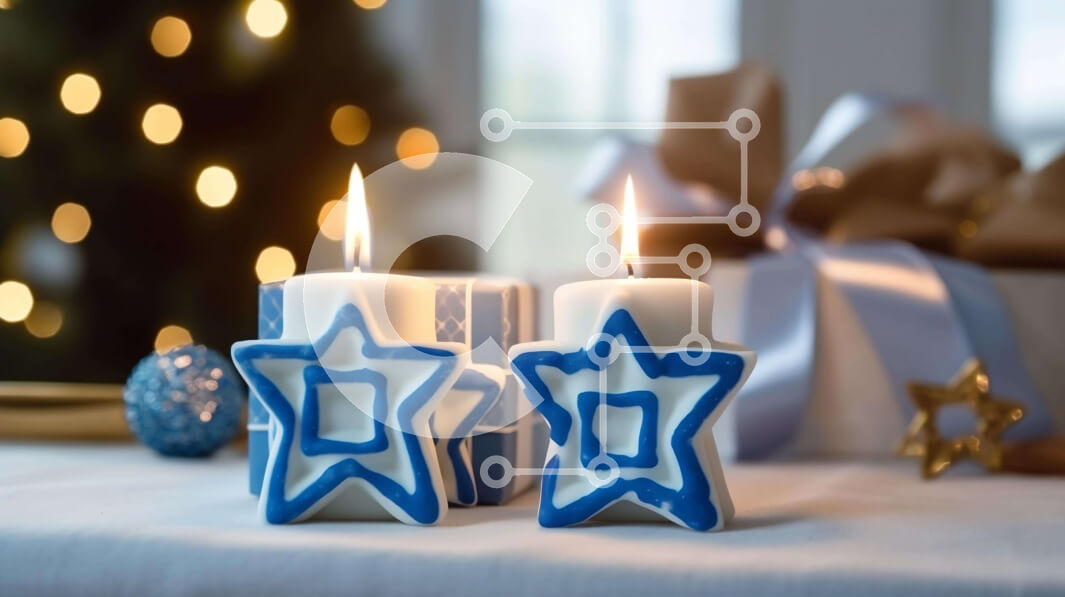 Intra Συλλεκτικό Ξύλινο Παζλ Plywood  4mm - Κεριά με μπλε αστέρια σε ένα γιορτινό τραπέζι Σε Ξύλινο Κουτί - Διαστάσεις: 10x10 cm – 25 κομμάτια