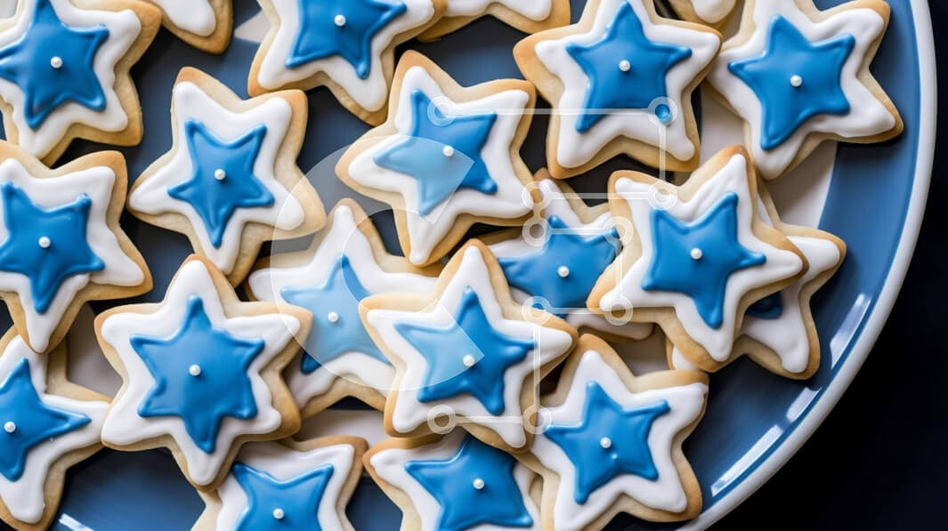 Σετ των 2 Intra Συλλεκτικό Ξύλινο Παζλ Plywood  4mm - Πιάτο με μπισκότα σε σχήμα αστεριού με μπλε και λευκά αστέρια Σε Ξύλινο Κουτί - Διαστάσεις: 10x10 cm – 25 κομμάτια