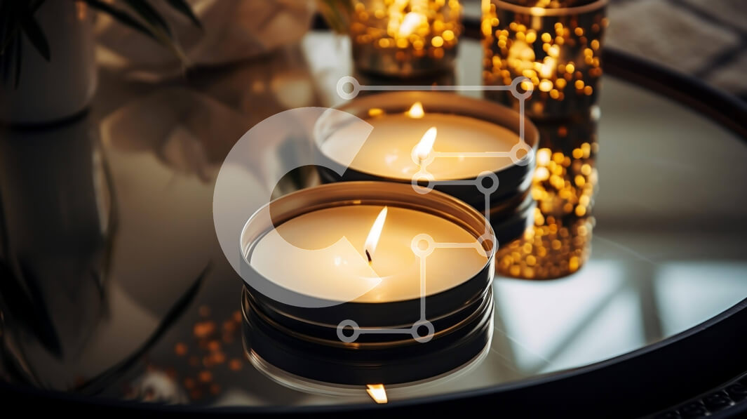 Intra Συλλεκτικό Ξύλινο Παζλ Plywood  4mm - Αναμμένα κεριά σε γυάλινη επιφάνεια εργασίας με κηροπήγια και διακοσμητικά αντικείμενα Σε Ξύλινο Κουτί - Διαστάσεις Puzzle: 10x10 cm – 25 κομμάτια