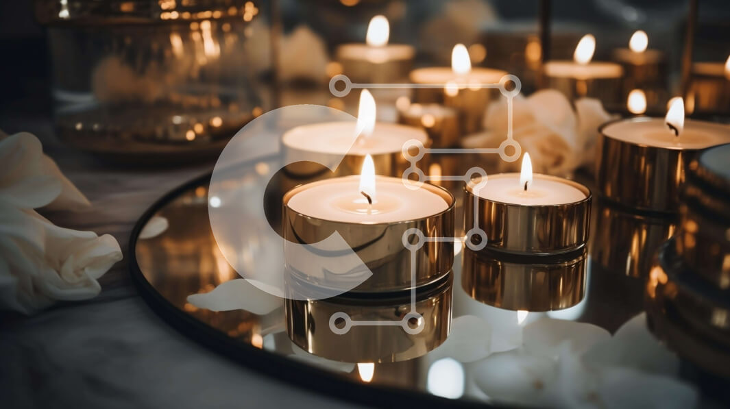 Intra Συλλεκτικό Ξύλινο Παζλ Plywood  4mm - Χρυσά κεριά σε καθρέφτη με λευκά λουλούδια Σε Ξύλινο Κουτί - Διαστάσεις Puzzle: 10x10 cm – 25 κομμάτια