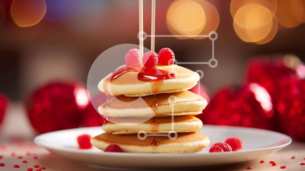 Σετ των 2 Intra Συλλεκτικό Ξύλινο Παζλ Plywood  4mm - Νόστιμη στοίβα τηγανίτες με σιρόπι και σμέουρα Σε Ξύλινο Κουτί - Διαστάσεις: 10x10 cm – 25 κομμάτια