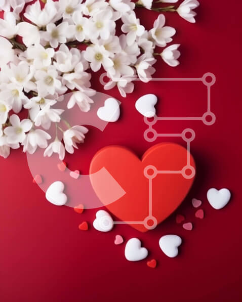 Intra Συλλεκτικό Ξύλινο Παζλ Plywood  4mm - Κόκκινο κουτί σε σχήμα καρδιάς σε κόκκινο φόντο με λευκά λουλούδια και καρδιές Σε Ξύλινο Κουτί - Διαστάσεις Puzzle: 10x10 cm – 25 κομμάτια