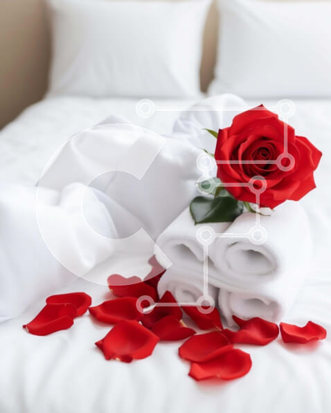 Intra Συλλεκτικό Ξύλινο Παζλ Plywood  4mm - Ρομαντική διακόσμηση κρεβατιού με ροδοπέταλα και κόκκινο τριαντάφυλλο Σε Ξύλινο Κουτί - Διαστάσεις Puzzle: 10x10 cm – 25 κομμάτια