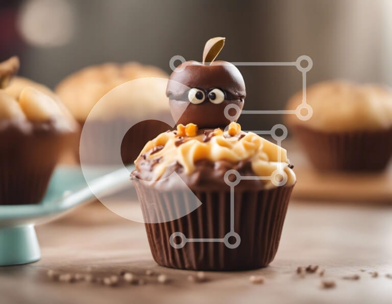 Σετ των 2 Intra Συλλεκτικό Ξύλινο Παζλ Plywood  4mm - Cupcake σοκολάτας με διακόσμηση μήλου Σε Ξύλινο Κουτί - Διαστάσεις: 10x10 cm – 25 κομμάτια