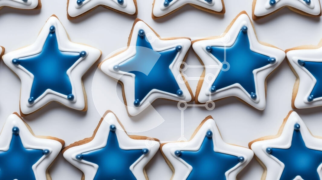 Σετ των 2 Intra Συλλεκτικό Ξύλινο Παζλ Plywood  4mm - Ομάδα μπλε και λευκών μπισκότων σε σχήμα αστεριού στο τραπέζι Σε Ξύλινο Κουτί - Διαστάσεις: 10x10 cm – 25 κομμάτια