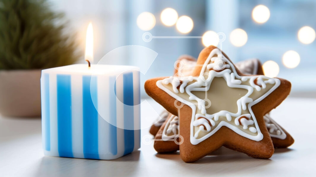 Intra Συλλεκτικό Ξύλινο Παζλ Plywood  4mm - Μπισκότα σε σχήμα αστεριού με μπλε και λευκό κερί Σε Ξύλινο Κουτί - Διαστάσεις: 10x10 cm – 25 κομμάτια