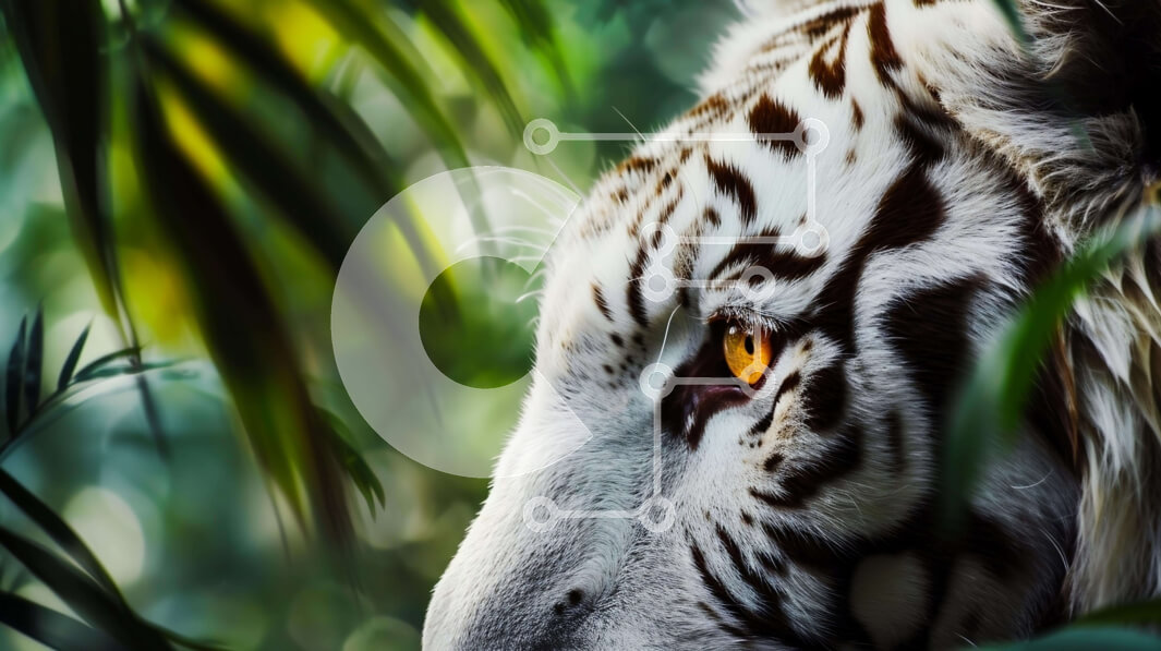 Σετ των 2 Intra Συλλεκτικό Ξύλινο Παζλ Plywood  4mm - Λευκή τίγρη στο δάσος με πράσινα φύλλα Σε Ξύλινο Κουτί - Διαστάσεις: 10x10 cm – 25 κομμάτια