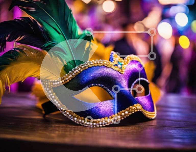 Intra Συλλεκτικό Ξύλινο Παζλ Plywood  4mm - Μωβ και μπλε μάσκα μεταμφίεσης με φτερά Σε Ξύλινο Κουτί - Διαστάσεις Puzzle: 10x10 cm – 25 κομμάτια