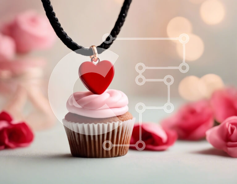 Intra Συλλεκτικό Ξύλινο Παζλ Plywood  4mm - Κρεμαστό κολιέ Cupcake με ροζ τριαντάφυλλα Σε Ξύλινο Κουτί - Διαστάσεις Puzzle: 10x10 cm – 25 κομμάτια