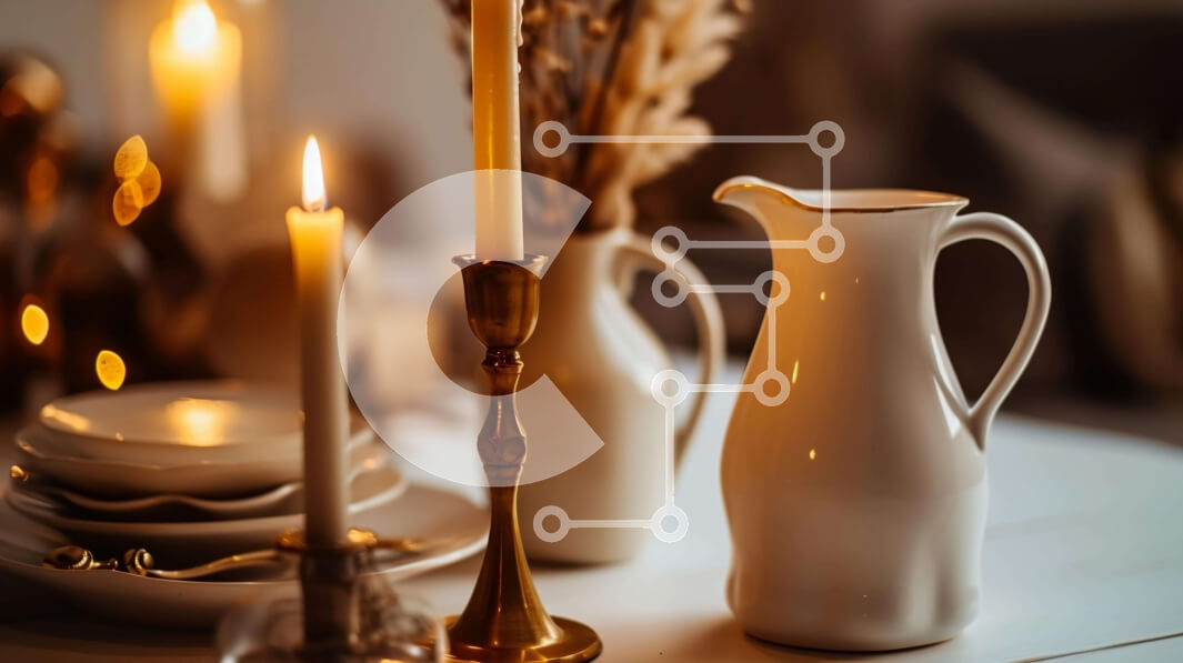 Σετ των 2 Intra Συλλεκτικό Ξύλινο Παζλ Plywood  4mm - Τραπεζαρία με κηροπήγια και πιάτα Σε Ξύλινο Κουτί - Διαστάσεις: 10x10 cm – 25 κομμάτια