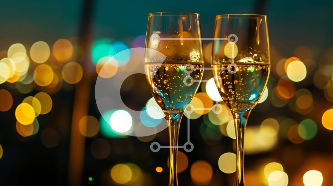 Σετ των 2 Intra Συλλεκτικό Ξύλινο Παζλ Plywood  4mm - Φλάουτα σαμπάνιας με τα φώτα της πόλης στο φόντο Σε Ξύλινο Κουτί - Διαστάσεις: 10x10 cm – 25 κομμάτια