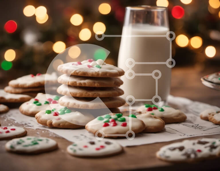 Σετ των 2 Intra Συλλεκτικό Ξύλινο Παζλ Plywood  4mm - Εορταστικά μπισκότα και γάλα σε ένα τραπέζι Σε Ξύλινο Κουτί - Διαστάσεις: 10x10 cm – 25 κομμάτια