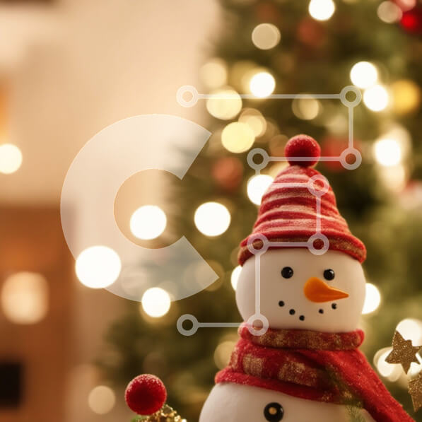 Intra Συλλεκτικό Ξύλινο Παζλ Plywood  4mm - Ειδώλιο χιονάνθρωπου μπροστά από το διακοσμημένο χριστουγεννιάτικο δέντρο Σε Ξύλινο Κουτί - Διαστάσεις: 10x10 cm – 25 κομμάτια