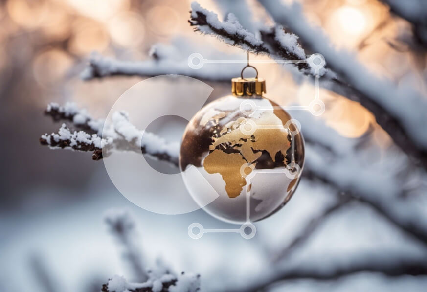 Intra Συλλεκτικό Ξύλινο Παζλ Plywood  4mm - Στολίδι με χρυσή σφαίρα που κρέμεται από κλαδί δέντρου καλυμμένο με χιόνι Σε Ξύλινο Κουτί - Διαστάσεις: 10x10 cm – 25 κομμάτια