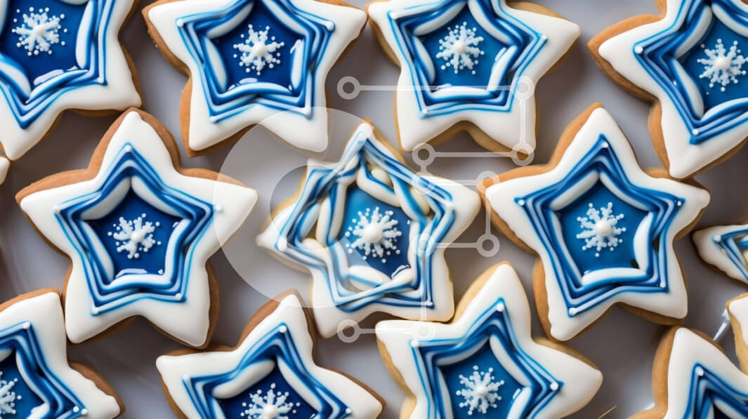 Σετ των 2 Intra Συλλεκτικό Ξύλινο Παζλ Plywood  4mm - Διακοσμημένα μπισκότα με μπλε και λευκά αστέρια και νιφάδες χιονιού Σε Ξύλινο Κουτί - Διαστάσεις: 10x10 cm – 25 κομμάτια