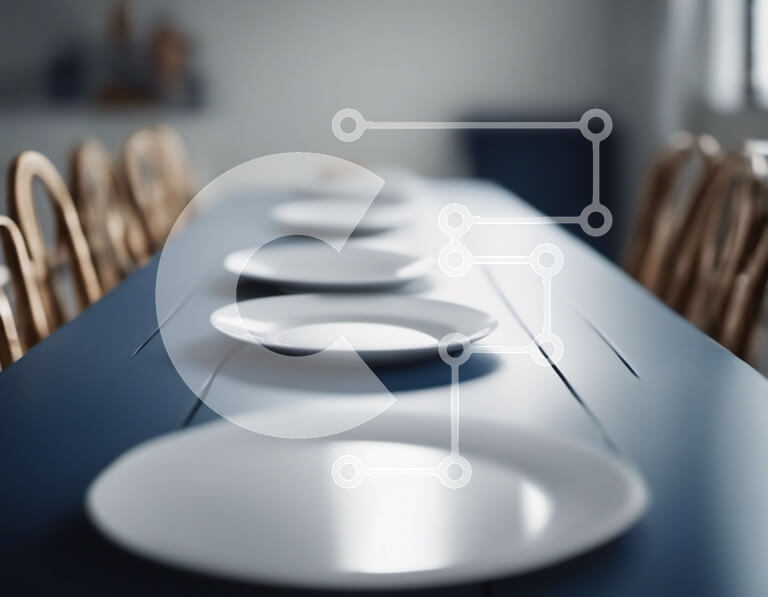 Intra Συλλεκτικό Ξύλινο Παζλ Plywood  4mm - Άδειο τραπέζι φαγητού με λευκά πιάτα Σε Ξύλινο Κουτί - Διαστάσεις Puzzle: 10x10 cm – 25 κομμάτια