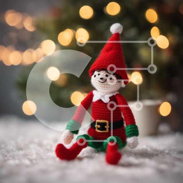 Intra Συλλεκτικό Ξύλινο Παζλ Plywood  4mm - Κούκλα με κροσέ ξωτικό με τεχνητό χριστουγεννιάτικο δέντρο Σε Ξύλινο Κουτί - Διαστάσεις Puzzle: 10x10 cm – 25 κομμάτια