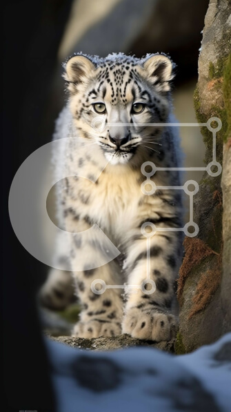 Σετ των 2 Intra Συλλεκτικό Ξύλινο Παζλ Plywood  4mm - Αξιολάτρευτη εικόνα του Snow Leopard Cub στο βραχώδες έδαφος Σε Ξύλινο Κουτί - Διαστάσεις: 10x10 cm – 25 κομμάτια