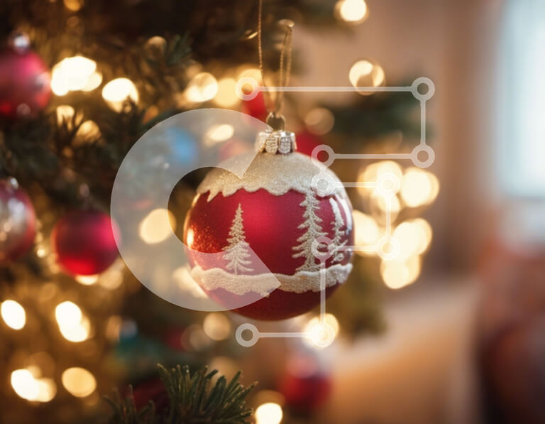 Intra Συλλεκτικό Ξύλινο Παζλ Plywood  4mm - Κόκκινη μπάλα στολίδι που κρέμεται από το χριστουγεννιάτικο δέντρο Σε Ξύλινο Κουτί - Διαστάσεις: 10x10 cm – 25 κομμάτια