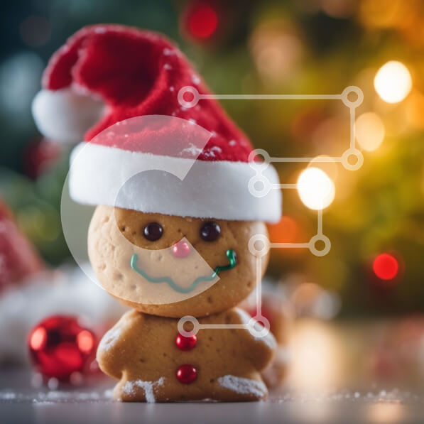 Intra Συλλεκτικό Ξύλινο Παζλ Plywood  4mm - Μελόψωμο με καπέλο Άγιου Βασίλη μπροστά από τις χριστουγεννιάτικες διακοσμήσεις Σε Ξύλινο Κουτί - Διαστάσεις: 10x10 cm – 25 κομμάτια