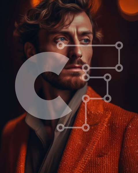 Intra Συλλεκτικό Ξύλινο Παζλ Plywood  4mm - Σοβαρός άνδρας με πορτοκαλί σακάκι κοιτάζοντας την κάμερα Σε Ξύλινο Κουτί - Διαστάσεις Puzzle: 10x10 cm – 25 κομμάτια