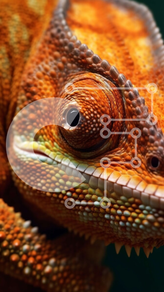 Σετ των 2 Intra Συλλεκτικό Ξύλινο Παζλ Plywood  4mm - Κοντινή εικόνα του κεφαλιού ενός χαμαιλέοντα με ορατά μάτια και γλώσσα Σε Ξύλινο Κουτί - Διαστάσεις: 10x10 cm – 25 κομμάτια