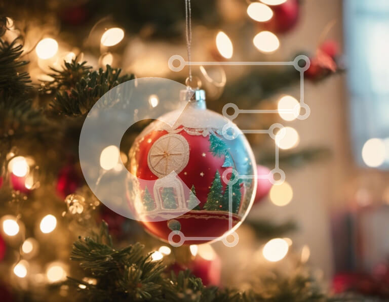 Intra Συλλεκτικό Ξύλινο Παζλ Plywood  4mm - Χριστουγεννιάτικο στολίδι κρεμασμένο στο δέντρο με κόκκινα και λευκά διακοσμητικά Σε Ξύλινο Κουτί - Διαστάσεις: 10x10 cm – 25 κομμάτια