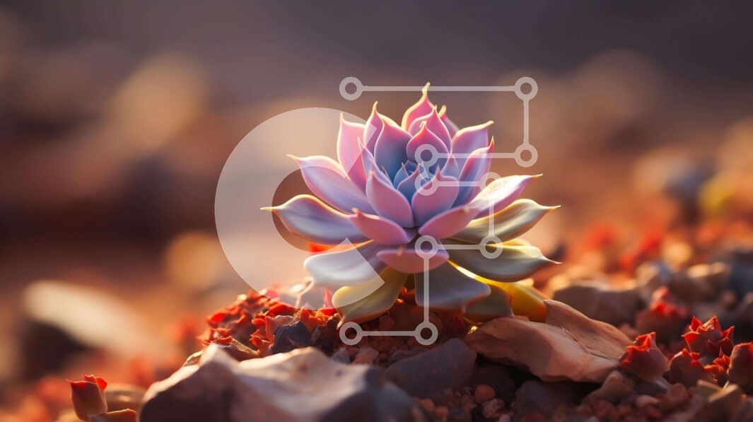 Intra Συλλεκτικό Ξύλινο Παζλ Plywood  4mm - Ροζ και μωβ παχύφυτο που αναπτύσσεται σε βράχους Σε Ξύλινο Κουτί - Διαστάσεις: 10x10 cm – 25 κομμάτια