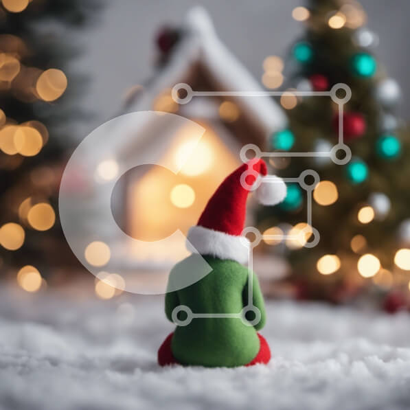 Intra Συλλεκτικό Ξύλινο Παζλ Plywood  4mm - Χριστουγεννιάτικο ξωτικό και χιονισμένο χριστουγεννιάτικο δέντρο Σε Ξύλινο Κουτί - Διαστάσεις: 10x10 cm – 25 κομμάτια