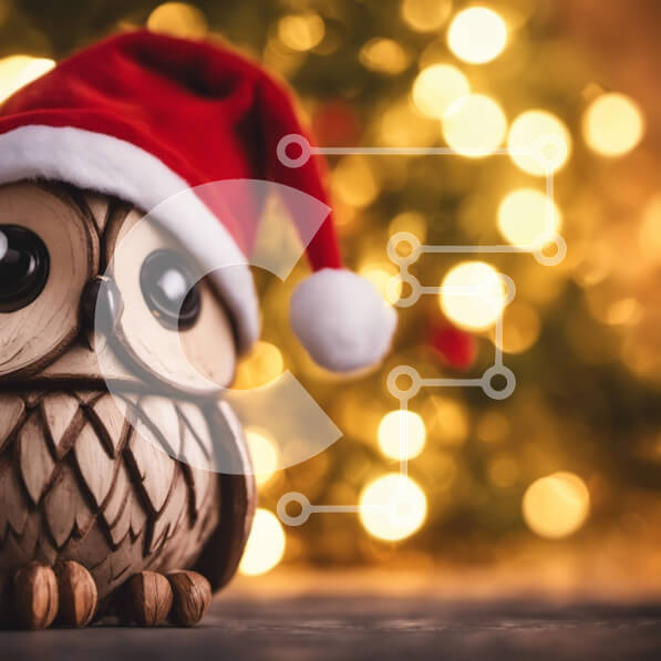 Intra Συλλεκτικό Ξύλινο Παζλ Plywood  4mm - Ειδώλιο κουκουβάγιας με καπέλο Άγιου Βασίλη και χριστουγεννιάτικα φωτάκια Σε Ξύλινο Κουτί - Διαστάσεις Puzzle: 10x10 cm – 25 κομμάτια