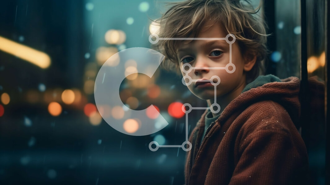 Intra Συλλεκτικό Ξύλινο Παζλ Plywood  4mm - Στοχαστικό νεαρό αγόρι σε μια γέφυρα της πόλης Σε Ξύλινο Κουτί - Διαστάσεις Puzzle: 10x10 cm – 25 κομμάτια