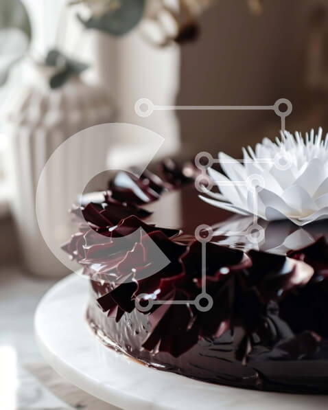 Σετ των 2 Intra Συλλεκτικό Ξύλινο Παζλ Plywood  4mm - Κέικ σοκολάτας με λευκά λουλούδια σε οβάλ πιάτο Σε Ξύλινο Κουτί - Διαστάσεις: 10x10 cm – 25 κομμάτια