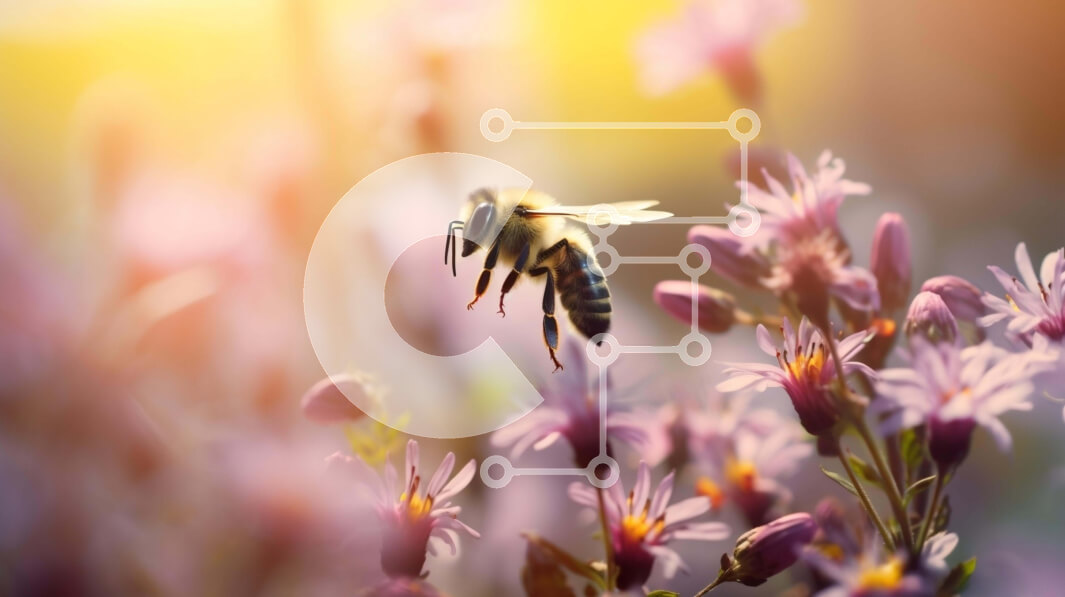 Intra Συλλεκτικό Ξύλινο Παζλ Plywood  4mm - Μέλισσα που πετά ανάμεσα σε μωβ λουλούδια Σε Ξύλινο Κουτί - Διαστάσεις: 10x10 cm – 25 κομμάτια