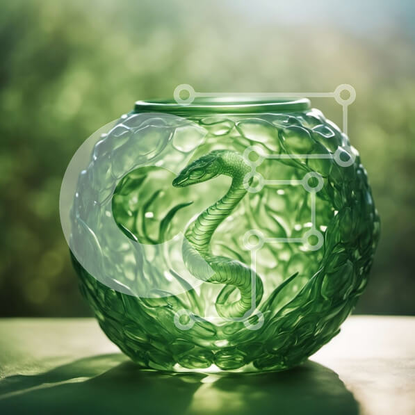 Intra Συλλεκτικό Ξύλινο Παζλ Plywood  4mm - Πράσινο γυάλινο βάζο με σχέδιο φιδιού Σε Ξύλινο Κουτί - Διαστάσεις Puzzle: 10x10 cm – 25 κομμάτια