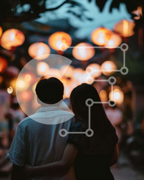 Intra Συλλεκτικό Ξύλινο Παζλ Plywood  4mm - Ρομαντικό ζευγάρι που περπατά στο σοκάκι τη νύχτα Σε Ξύλινο Κουτί - Διαστάσεις Puzzle: 10x10 cm – 25 κομμάτια