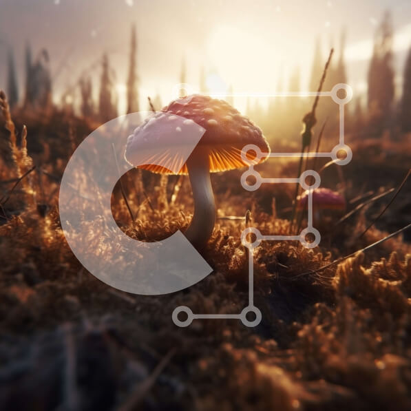 Intra Συλλεκτικό Ξύλινο Παζλ Plywood  4mm - Όμορφη εικόνα ενός κόκκινου μανιταριού σε ένα χωράφι στο ηλιοβασίλεμα Σε Ξύλινο Κουτί - Διαστάσεις: 10x10 cm – 25 κομμάτια