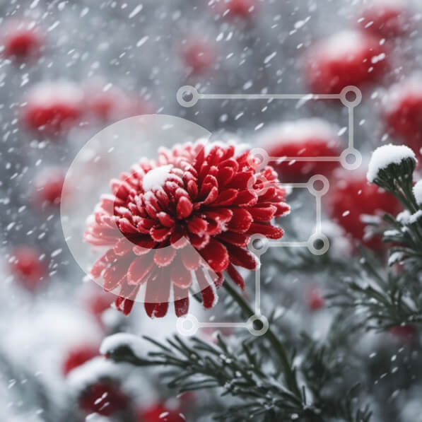 Intra Συλλεκτικό Ξύλινο Παζλ Plywood  4mm - Κόκκινο λουλούδι στο χιόνι με τις νιφάδες χιονιού που πέφτουν Σε Ξύλινο Κουτί - Διαστάσεις: 10x10 cm – 25 κομμάτια