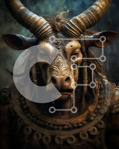 Σετ των 2 Intra Συλλεκτικό Ξύλινο Παζλ Plywood  4mm - Έντονη εικόνα του κεφαλιού του ταύρου με μεγάλα κέρατα και σκούρα γούνα Σε Ξύλινο Κουτί - Διαστάσεις: 10x10 cm – 25 κομμάτια